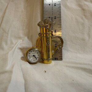 Miniature Brass Quartz Golf Bag clock